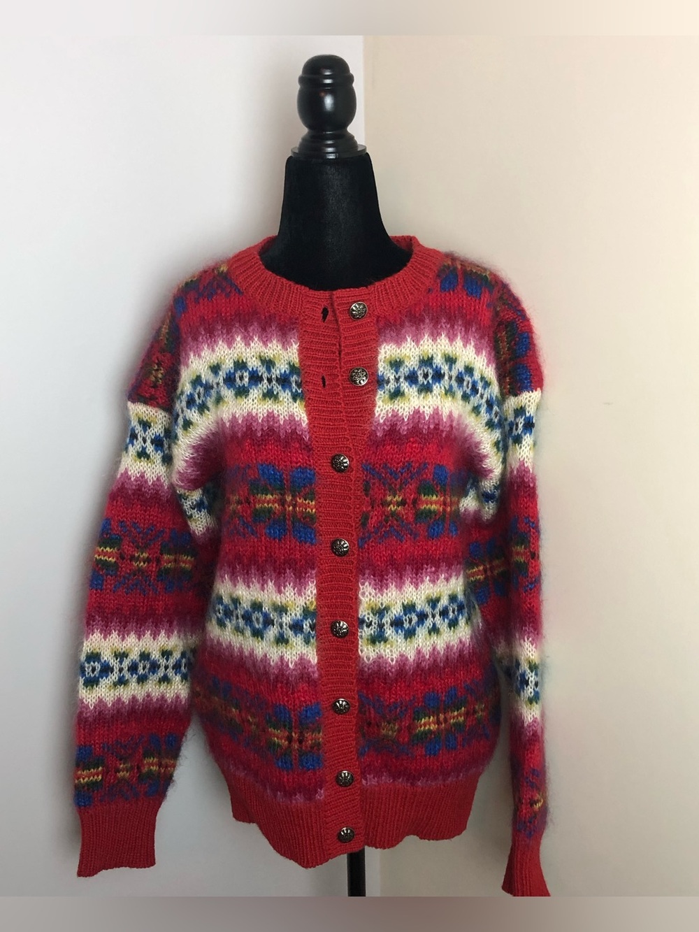 Vtg Susan Bristol Mohair /Shetland Wool Blend Cardigan Size Medium